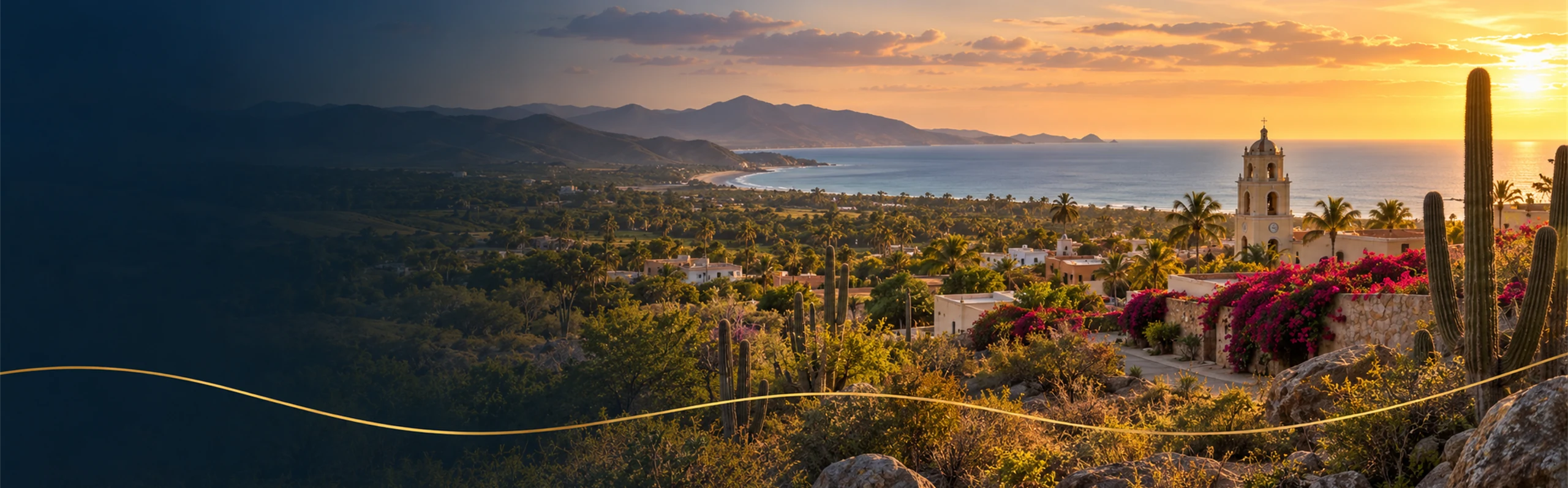 Panorama de costa y terrenos de Baja California Sur.